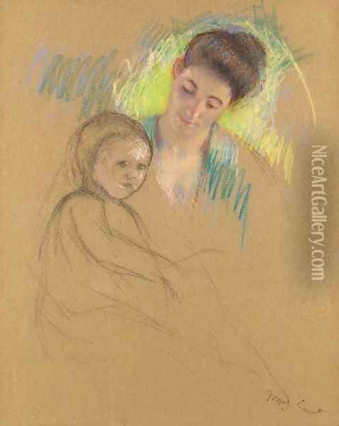 Sketch of Mother Jeanne Looking Down at Her Baby Oil Painting - Mary Cassatt