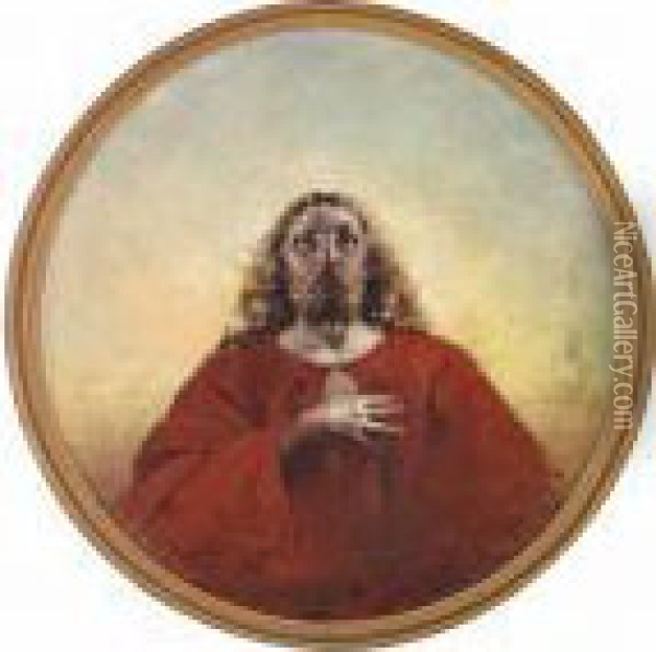Christ In A Red Coat And With A Halo Oil Painting - Vincenzo Irolli