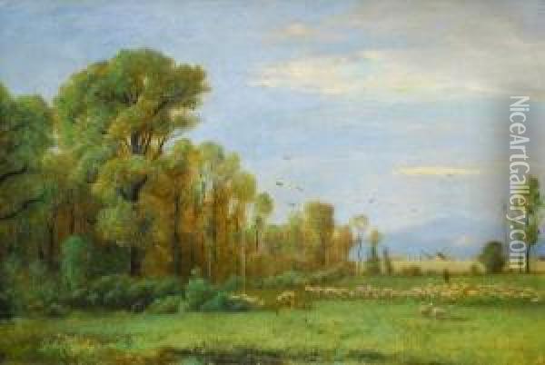 Grasende Schafherde Am Waldrand Oil Painting - Friedrich Ii Preller