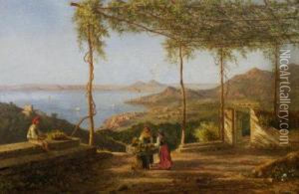 Grape Pickers On A Terrace Oil Painting - Achille Solari