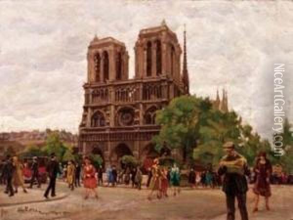 Notre Dame A Parigi - 1926 Oil Painting - Lazzaro Pasini