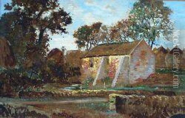 Farm Buildings, East Lothian Oil Painting - Robert Noble