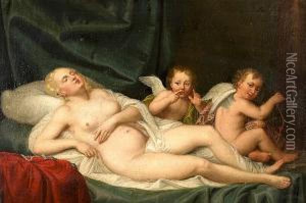 Sleeping Venus With Attendant Cherubs Oil Painting - Adolf Ulrik Wertmuller