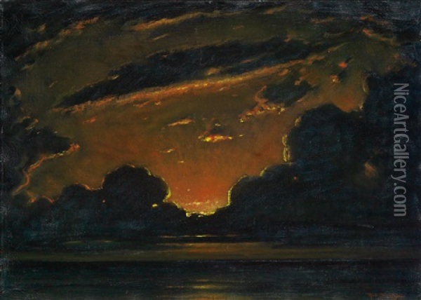 Wolkenstudie Mit Untergehender Sonne Uber Dem Meer Oil Painting - Robert Buchtger