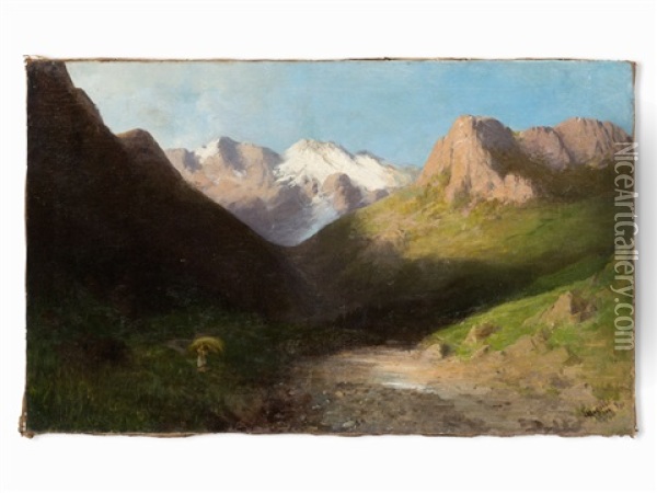 Mountain Landscape Oil Painting - Emilio Magistretti