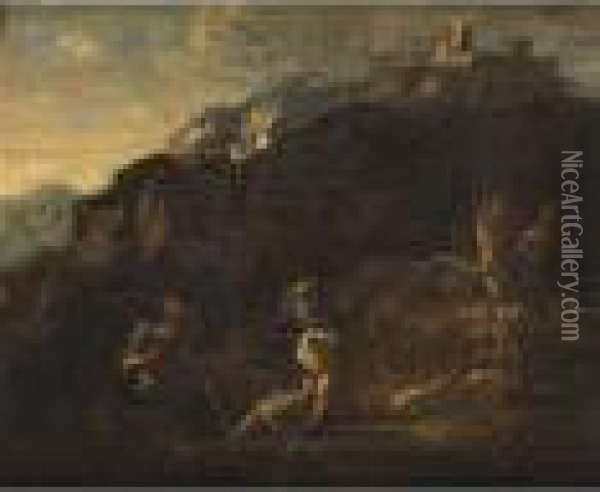 Paesaggio Campestre Con Figure Oil Painting - Salvator Rosa