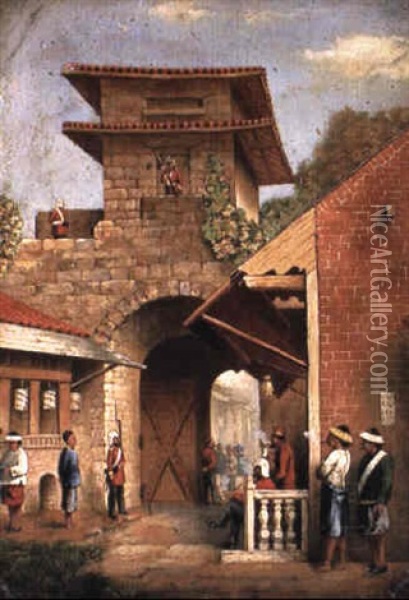 View Of The East Gate Of Canton Oil Painting - Charles Wirgman Sr.