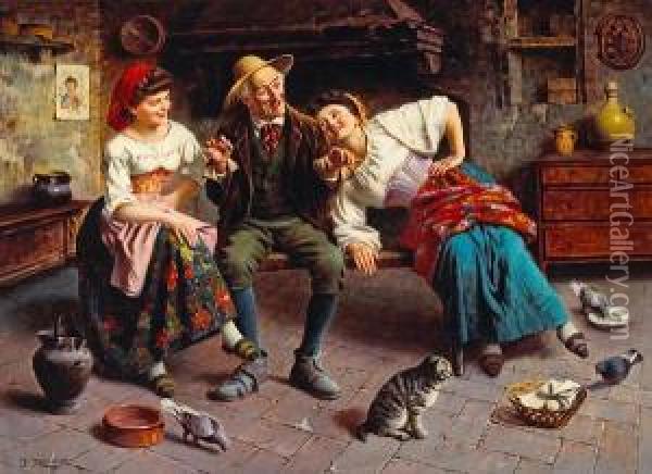 By The Hearth Oil Painting - Jules Zermati