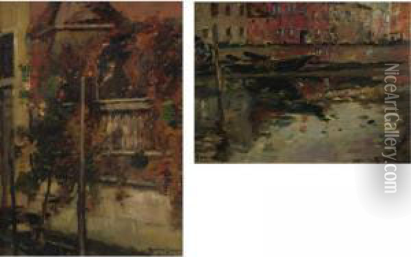 The Canals Of Venice: Two Paintings Oil Painting - Maurice Bompard