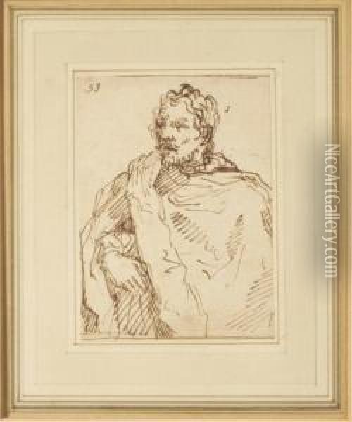 Portrait Of A Man With Cloak; And A Companion Drawing Oil Painting - John Vanderbank