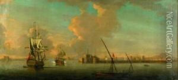 Animated Harbor View With Distant Minarets Oil Painting - Ebenezer Wake Cook