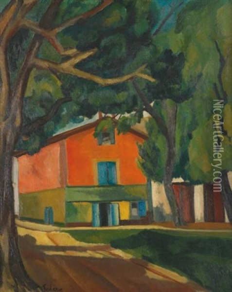 Paysage A La Maison Oil Painting - Adolphe Aizik Feder