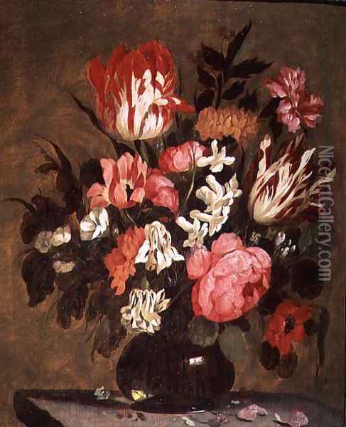 Flowers in a Glass Vase Oil Painting - Jacques de Claeuw