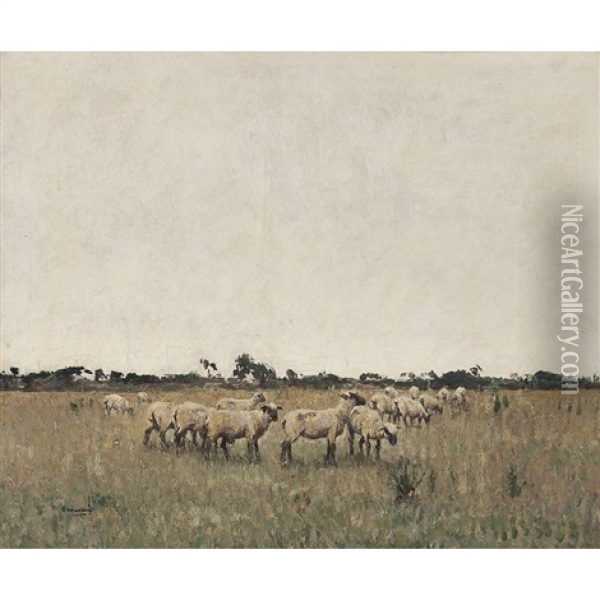 Sheep Grazing Oil Painting - William Page Atkinson Wells