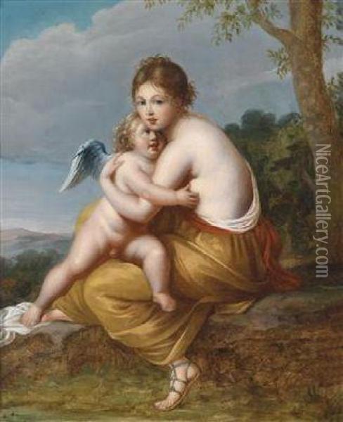 Venus And Cupid In A Landscape Oil Painting - Angelica Kauffmann