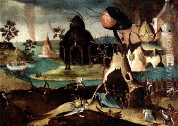 Hell Scene With The Fountain Of Life Oil Painting - Hieronymus Bosch