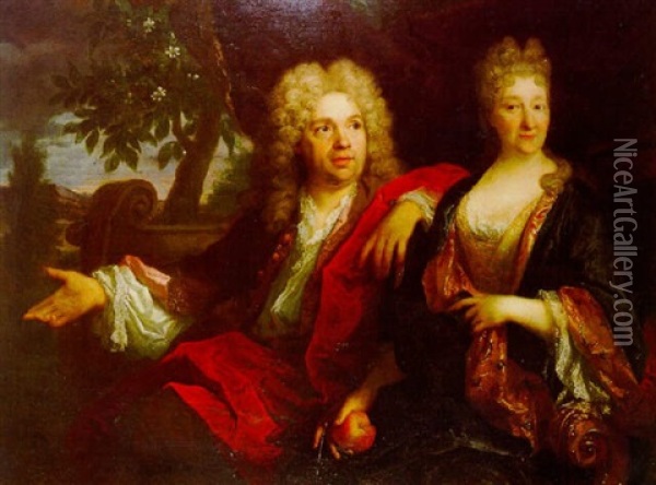 Portrait De Gentilhomme Et De Sa Femme Dans Un Parc Oil Painting - Nicolas de Largilliere