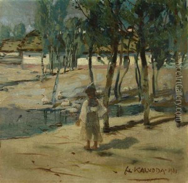 In The Village Oil Painting - Alois Kalvoda