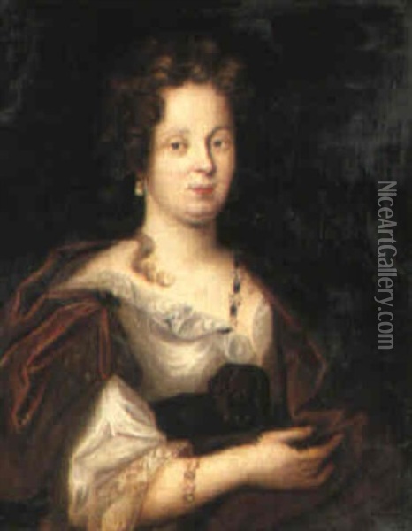 Portrait Of A Lady Holding A Spaniel Oil Painting - Reinier De La Haye