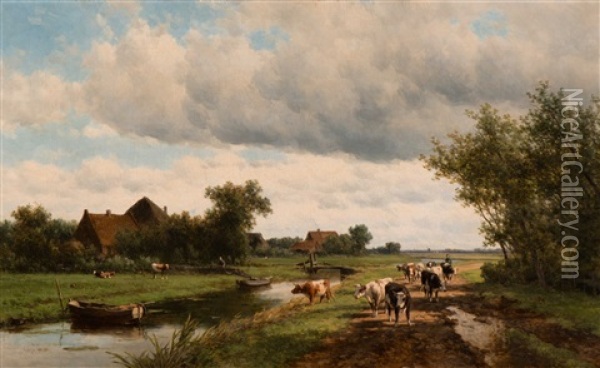 Landscape By The Zomervaart Canal Near Haarlem Oil Painting - Willem Vester