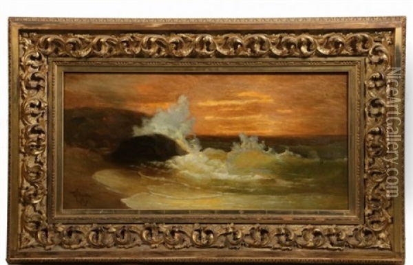 Heavy Surf At Sunrise Oil Painting - Edward Chalmers Leavitt