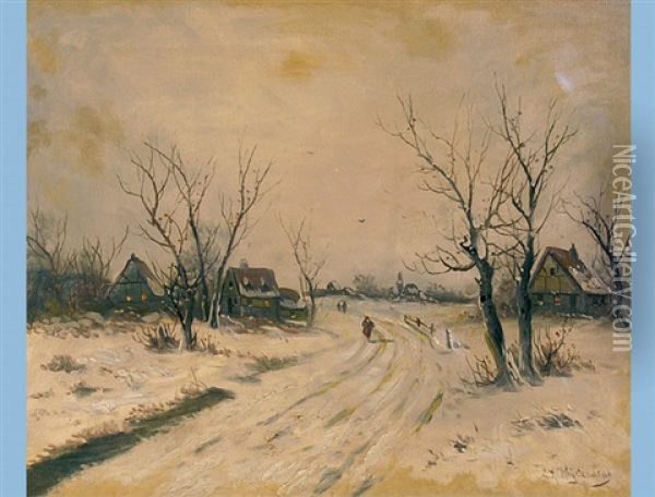 Winter Landscape With Figurative Staffage Oil Painting - Friedrich Josef Nicolai Heydendahl
