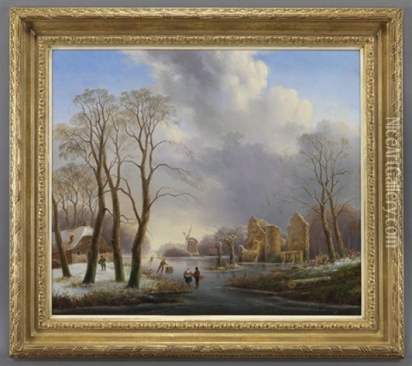 Dutch Winter Landscape Oil Painting - Hendrik Altmann