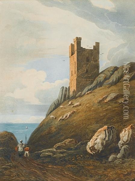 Lilburn Tower, Dunstanburgh Castle, Northumberland Oil Painting - John Varley