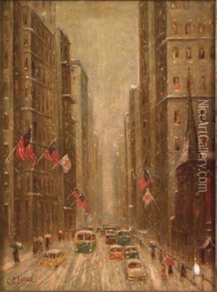 New York Winter Street Scene Oil Painting - Colin Campbell Cooper