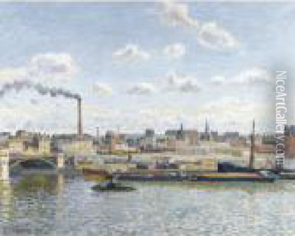 Le Pont Boieldieu Et La Gare D'orleans, Rouen, Soleil Oil Painting - Camille Pissarro