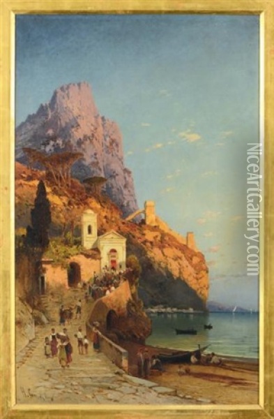 Eglise Sur La Cote De Sorrente Oil Painting - Hermann David Salomon Corrodi