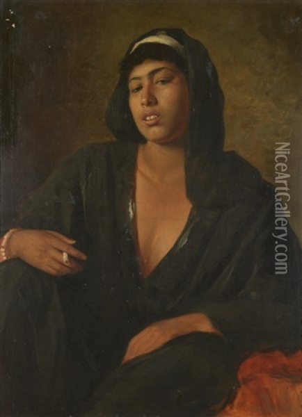Nefusa, Jeune Femme Fumant Oil Painting - Alois Hans Schram