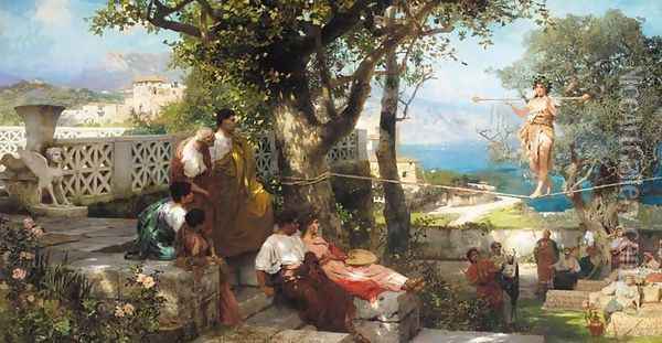 Tight Rope Walker's Audience, Capri Oil Painting - Henryk Hector Siemiradzki