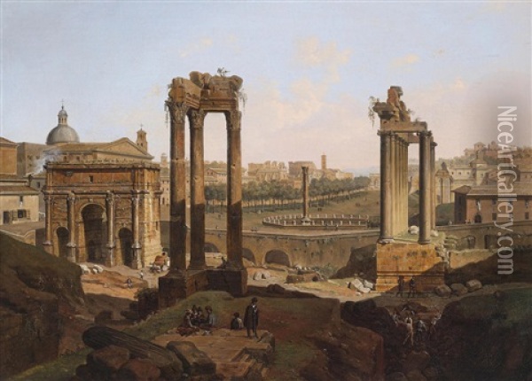 A View Of The Forum Romanum, Rome Oil Painting - Jean Victor Louis Faure
