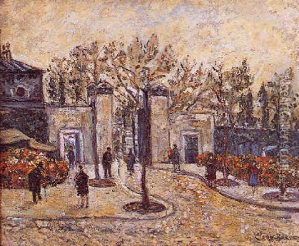 Un Marche Aux Fleurs A Paris Oil Painting - Adolphe Clary-Baroux