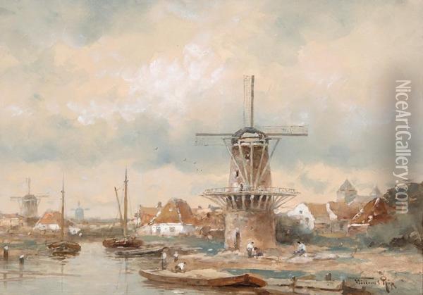 Activity By A Mill Along The Waterside Oil Painting - Willem Cornelis Rip