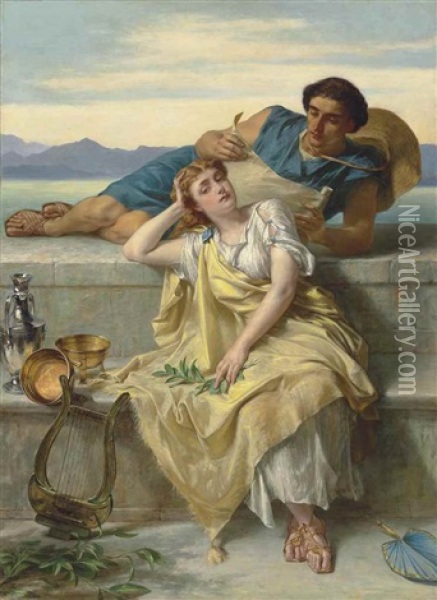 A Greek Ode Oil Painting - Alfred W. Elmore