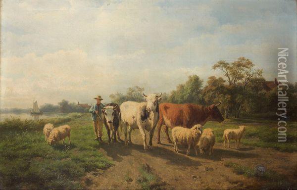 Paysan Menant Des Moutons Et Des Boeufs Oil Painting - Rosa Bonheur