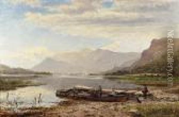 Derwentwater From Ladore: Morning, With Skiddaw In Thedistance Oil Painting - Benjamin Williams Leader