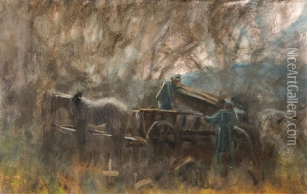 Taking Off The Coffin (dead-cart) Oil Painting - Laszlo Mednyanszky