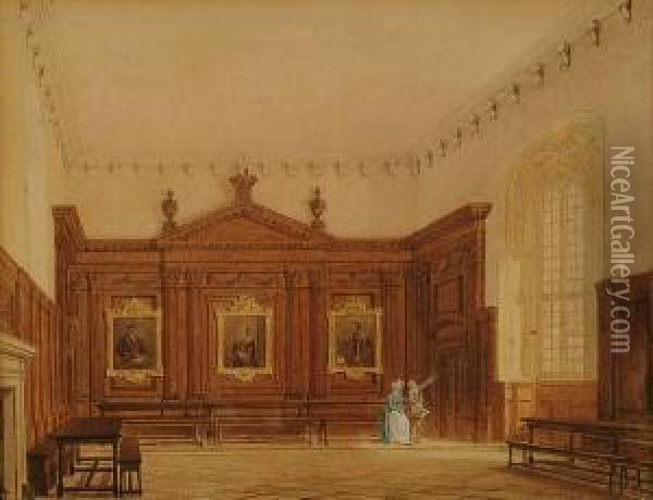 Hall Of Queens College, Cambridge Oil Painting - Augustus Charles Pugin