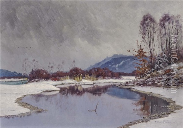 Isar Pond Oil Painting - Franz Xaver Frankl