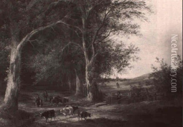 Leading The Cattle Home Oil Painting - Edmund Aylburton Willis