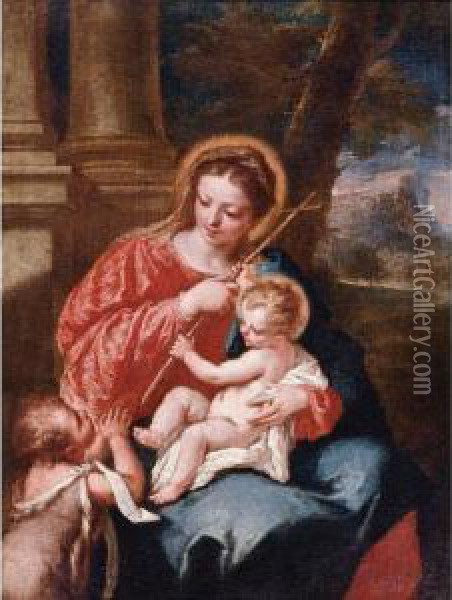 Madonna And Child With Saint John The Baptist Oil Painting - Giovanni Antonio Guardi