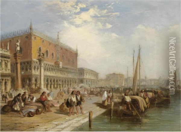 The Quay At Venice With The Palazzo Ducale Oil Painting - Edward Pritchett