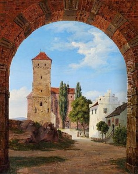 View Through A City Gate (prague?) Oil Painting - Thorald Laessoe