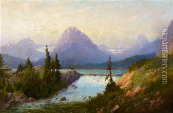 Lake Mcdermott, Glacier National Park Oil Painting - John Fery