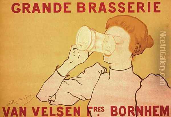 Reproduction of a poster advertising the Grande Brasserie Van Velsen, 1894 Oil Painting - Armand Rassenfosse
