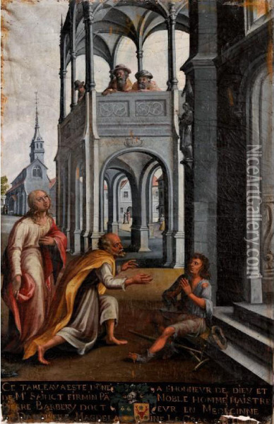 Ss. Peter And John Healing A Cripple At The Gate Of Thetemple Oil Painting - Jean De La Fontaine