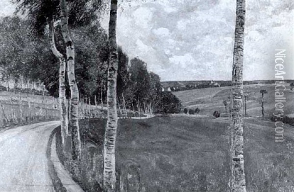 Weite Landschaft Mit Einer Birkenallee Oil Painting - Leopold Bauer